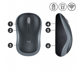 Pelė belaidė Logitech M185 USB (910-002238),  juoda/pilka