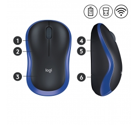 Pelė belaidė Logitech M185 USB (910-002239),  juoda/mėlyna
